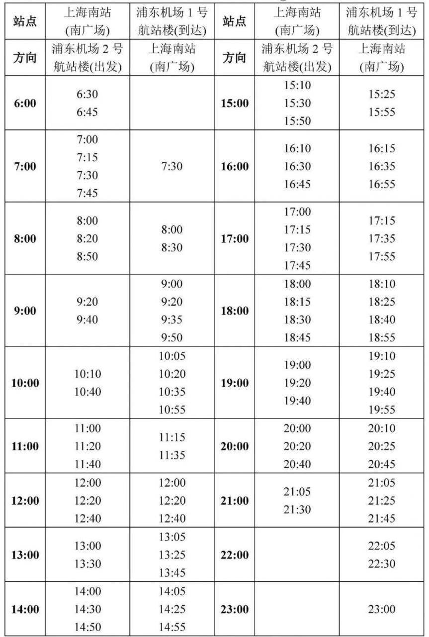 浦东机场到虹桥机场大巴时刻表（上海机场大巴时刻表大全）