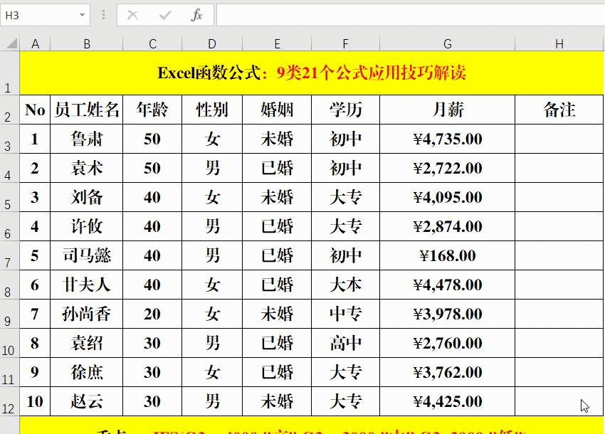 Excel表格公式大全及使用9类21个公式，动图演示，中文解读